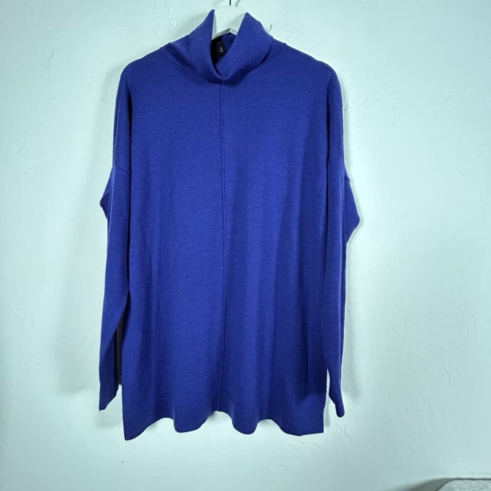 Eileen Fisher Womens Turtleneck Merino Wool Sweater Small Blue Knit Pullover
